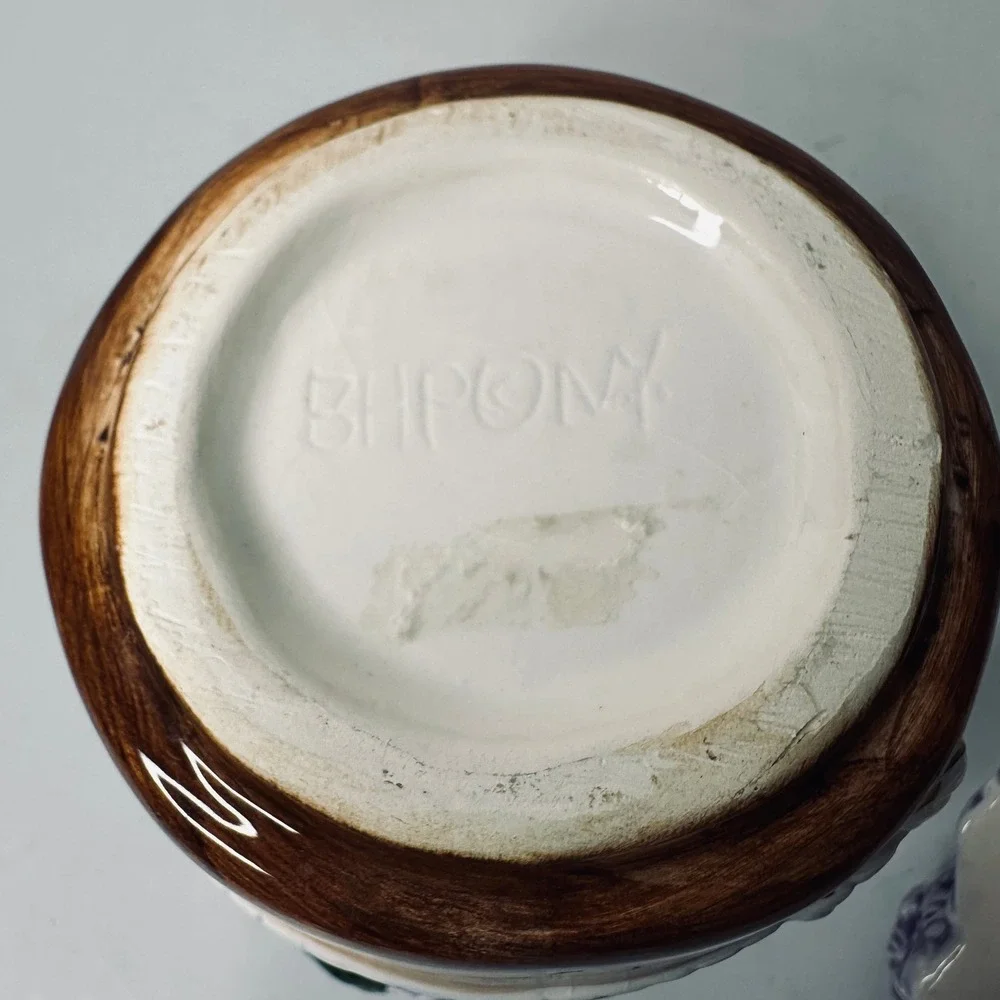 BHPONY Ceramic Hyacinth Flower Pot Cookie Jar Canister Purple Floral 3D Relief